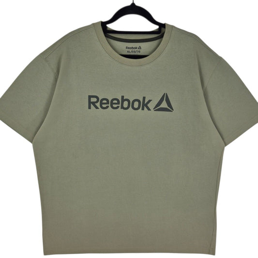 Reebok Khaki Green Chest Script Tee Shirt Size XL