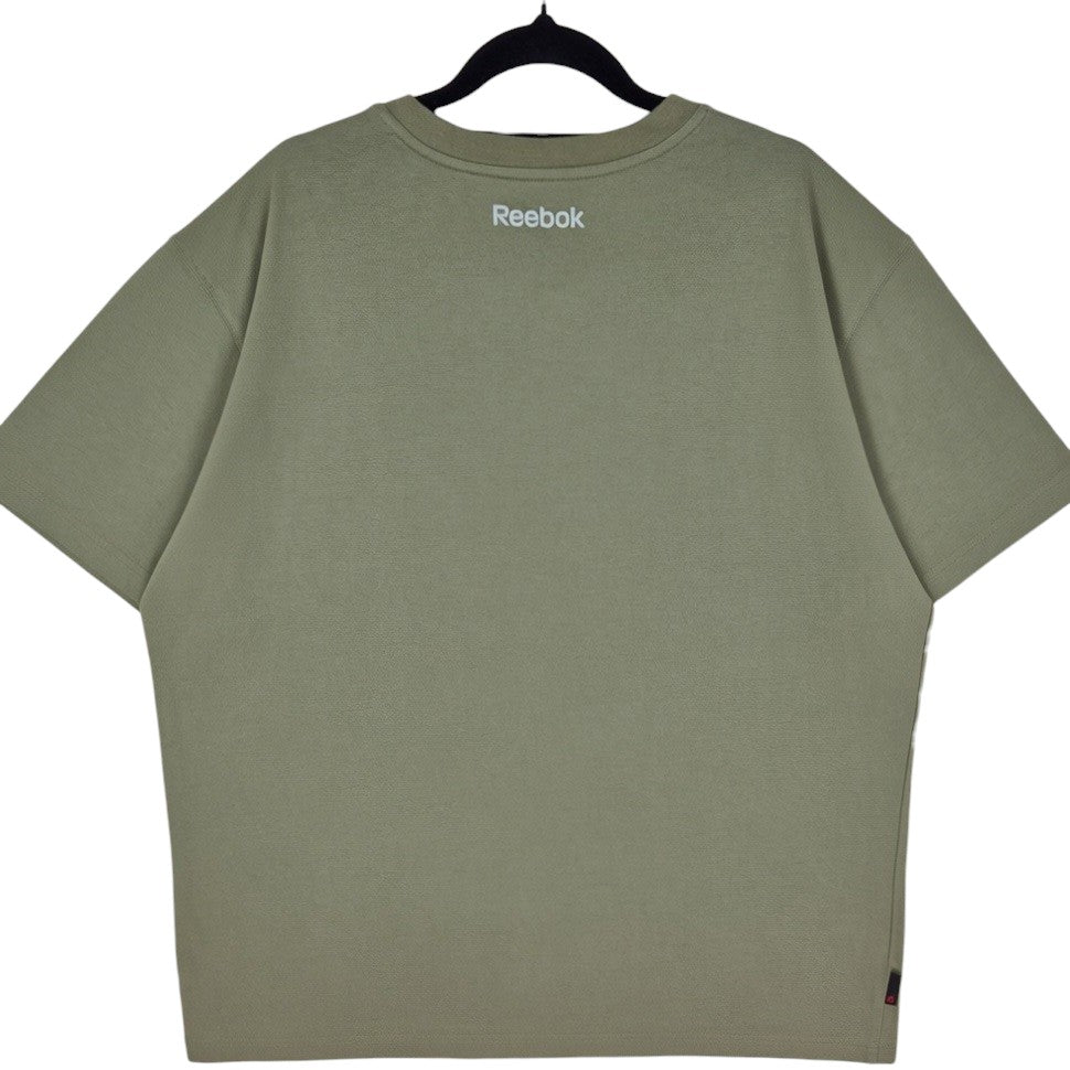 Reebok Khaki Green Chest Script Tee Shirt Size XL