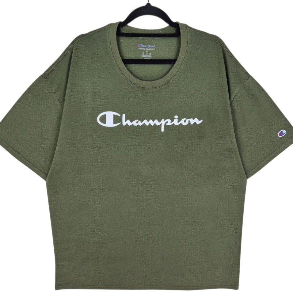Champion Olive Green Chest Script Stretch Tee Shirt Size XL