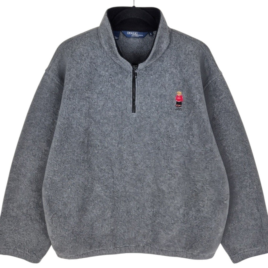 Vintage Polo Ralph Lauren 90's Grey USA Made Quarter Zip Fleece Jumper Size L
