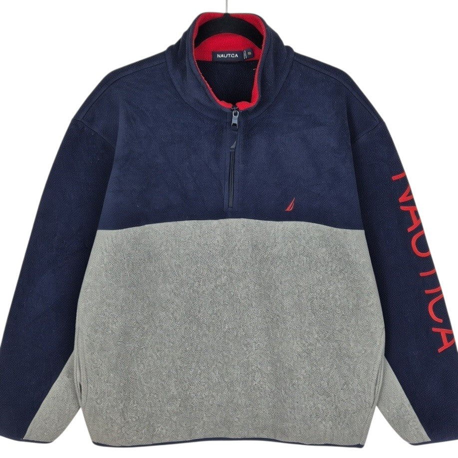 Nautica Grey & Dark Blue Quarter Zip Fleece Jumper Size XL