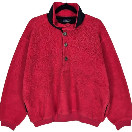 Vintage Patagonia 90's Coral Red USA Made Quarter Button Fleece Jumper Size L