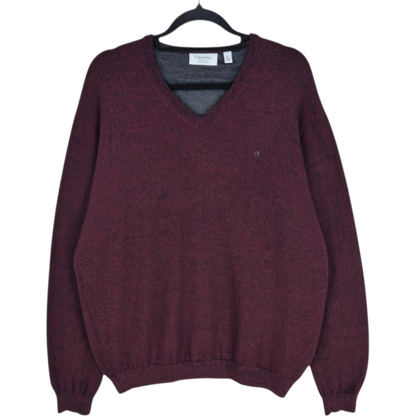 Calvin Klein Burgundy Italian Merino V Neck Knit Sweater Size XL