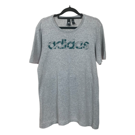 Adidas Light Grey Green Logo Graphic Short Sleeve Tee Shirt Top S C92 L72 55exchange