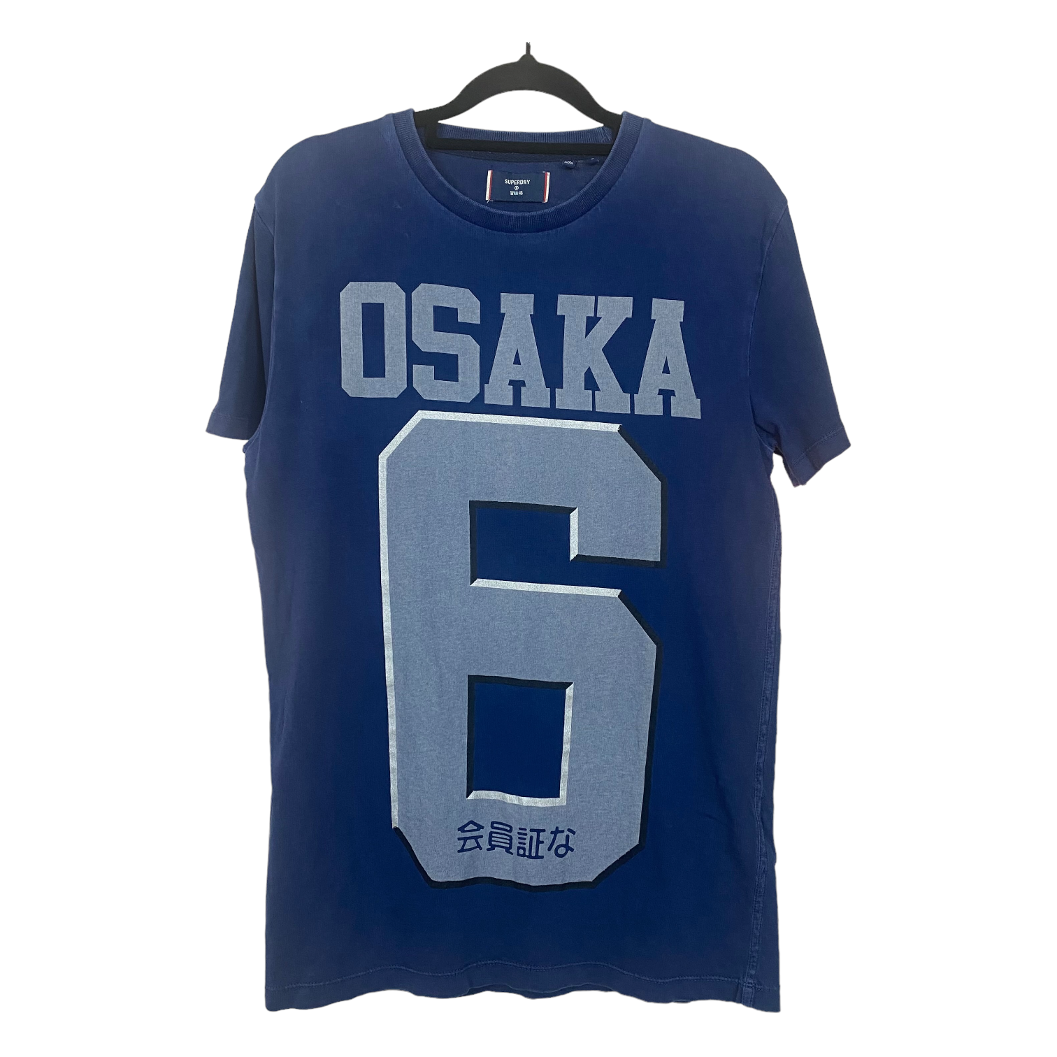Superdry Osaka Dark Navy Blue White Logo Graphic Short Sleeve Tee Shirt Top S C90 L70 55exchange