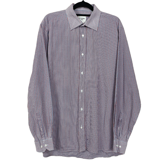 Ben Sherman White Red Blue Checkered 100% Cotton Long Sleeve Button Up Business Polo Dress Shirt 41 C115 55exchange